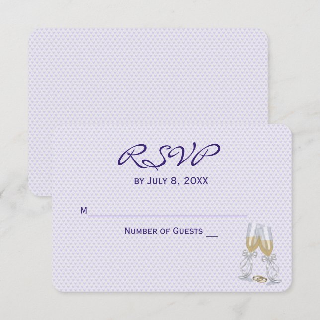 Convite Casamento RSVP Corações Roxos (Frente/Verso)