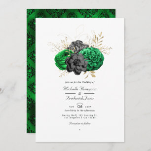 Convite Casamento RSVP de Código de QR Floral e Escuro Eme