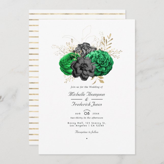 Convite Casamento RSVP de Código de QR Floral e Escuro Eme (Frente/Verso)