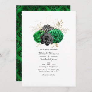 Convite Casamento RSVP de Código de QR Floral e Escuro Eme