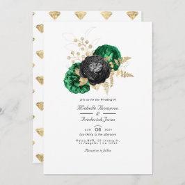 Convite Casamento RSVP de Código de QR Floral e Escuro Eme