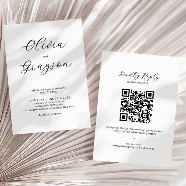 Convite Casamento RSVP de Código QR de Caligrafia Minimali (Criador carregado)