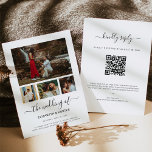 Convite Casamento RSVP de Código QR de Colagem de Foto do<br><div class="desc">Design moderno e elegante imprimiu o Convite de Casamento RSVP de Código QR de Colagem de Fotos do Script 4 Moderno para Colagem de Fotos Moderno, que pode ser personalizado com seu texto. Clique no botão "Personalizar" e use nossa ferramenta design para modificar este modelo. Veja a Design de Arte...</div>