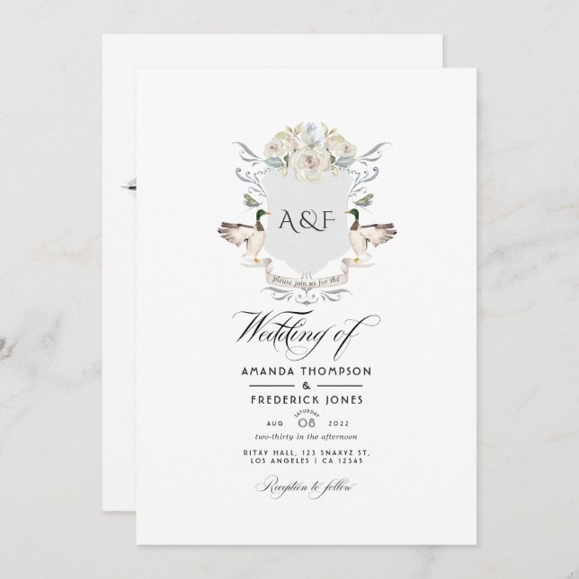 Convite Casamento RSVP de Código QR de Crest Monograma Lak (Frente/Verso)