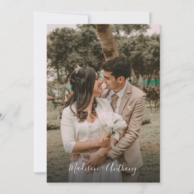 Convite Casamento RSVP de Código QR de Foto Branca e Preto (Frente)