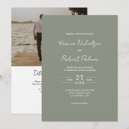 Convite Casamento RSVP de Código QR de Foto Verde de Orçam