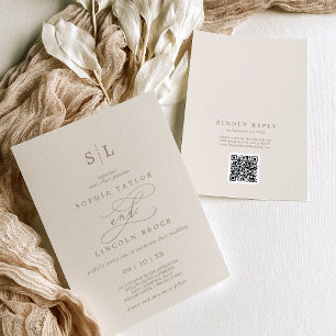 Convite Casamento RSVP de Código QR de Monograma Dourado R