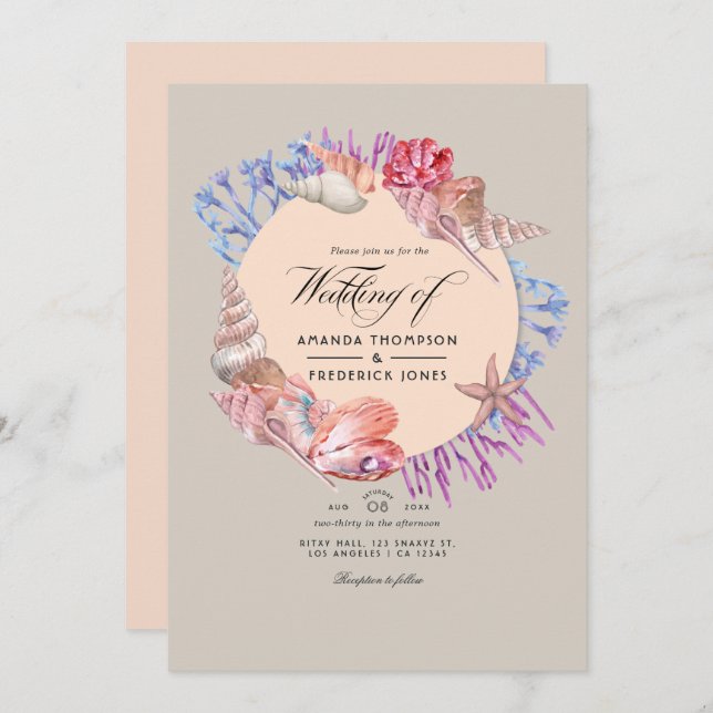 Convite Casamento RSVP de Código QR de Praia Sandy (Frente/Verso)