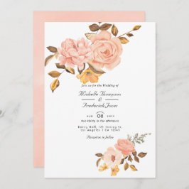 Convite Casamento RSVP de Código QR Floral Dourado e Cor-d