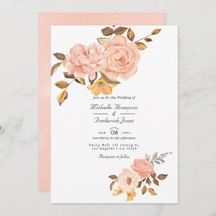 Convite Casamento RSVP de Código QR Floral Dourado e Cor-d