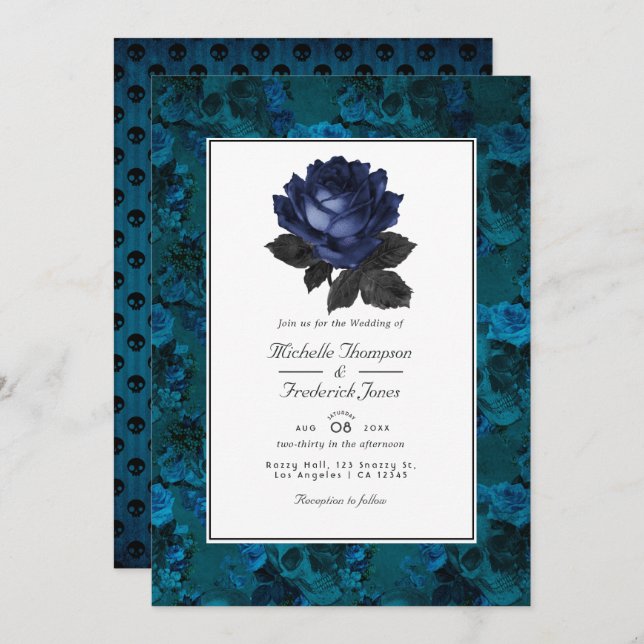 Convite Casamento RSVP de Código QR Floral Gótico Preto e  (Frente/Verso)