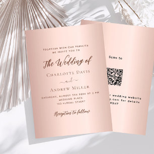 Convite casamento RSVP de código QR simples elegante rosa
