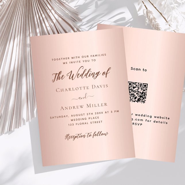 Convite casamento RSVP de código QR simples elegante rosa  (Criador carregado)