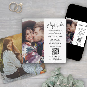 Convite Casamento RSVP de Foto All-In-One QR Mínimo Modern