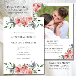Convite Casamento RSVP de Fotos das Flores Rosa Elegante