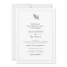 Casamento RSVP de Monograma Branco Negro Simples E