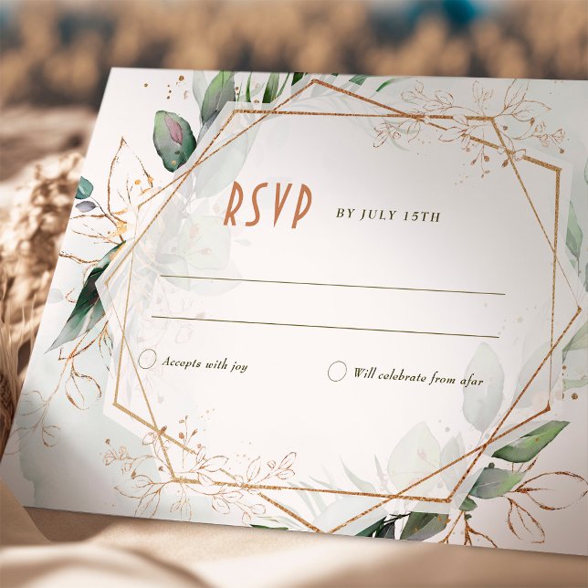 Convite Casamento RSVP Inserir Russo Verde e Dourado (Criador carregado)