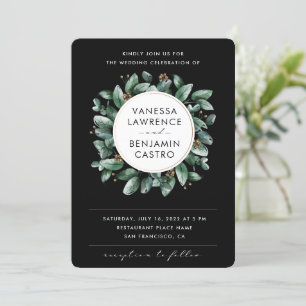 Convite Casamento Rsvp preto Eucalyptus Greenery