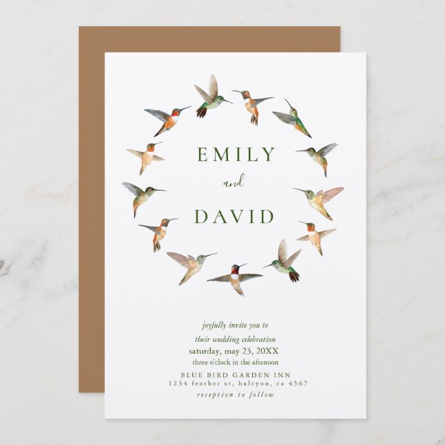 Convite Casamento Rufous Hummingbird (Frente/Verso)