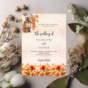 Convite Casamento ruivo de laranja queimado florais rudime