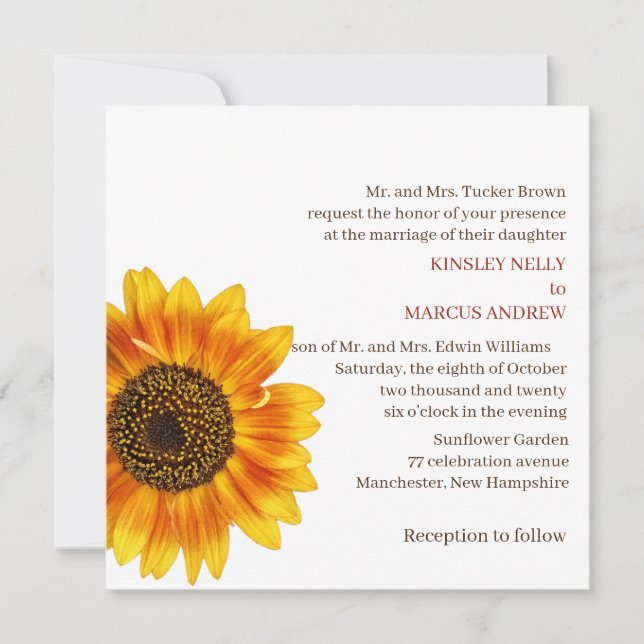Convite Casamento Russo Amarelo-Sunflower (Frente)