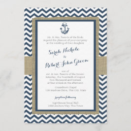 Convite Casamento Russo Azul-Marinho Anchor e Chevron