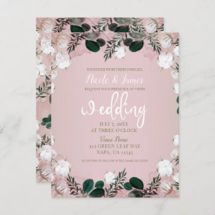 Convite Casamento Russo Blush Taupe Cotton Floral Greenery