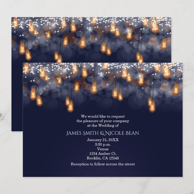 Convite Casamento Russo Com Lâmpadas Vintage (Frente/Verso)