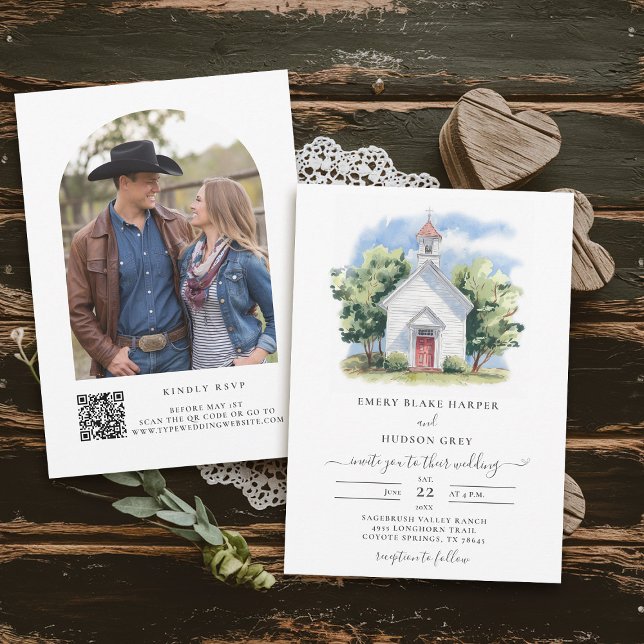 Convite Casamento Russo da Cobra Branca do Country Lil (country wedding invitation rustic western barn watercolor cowboy calligraphy white chapel)