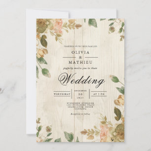 Convite Casamento Russo da Madeira Floral Desvanecida