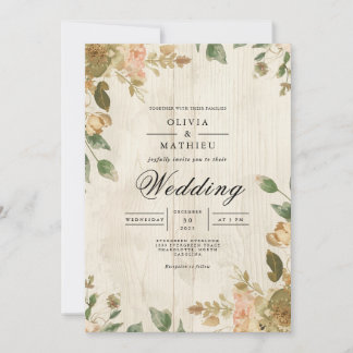 Convite Casamento Russo da Madeira Floral Desvanecida