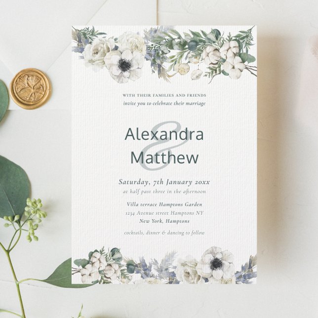 Convite Casamento Russo das Flores de Inverno Elegante (Elegant Winter Flowers Rustic Wedding Invitation)
