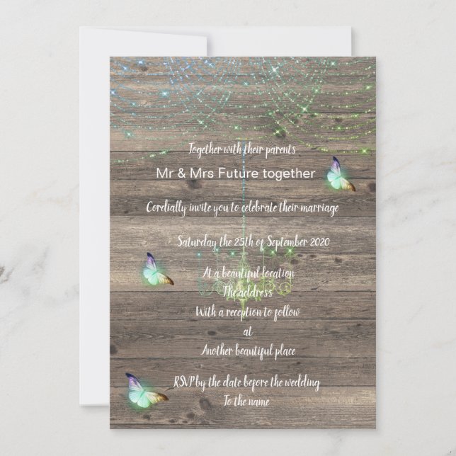 Convite Casamento russo de borboletas verdes e verdes (Frente)