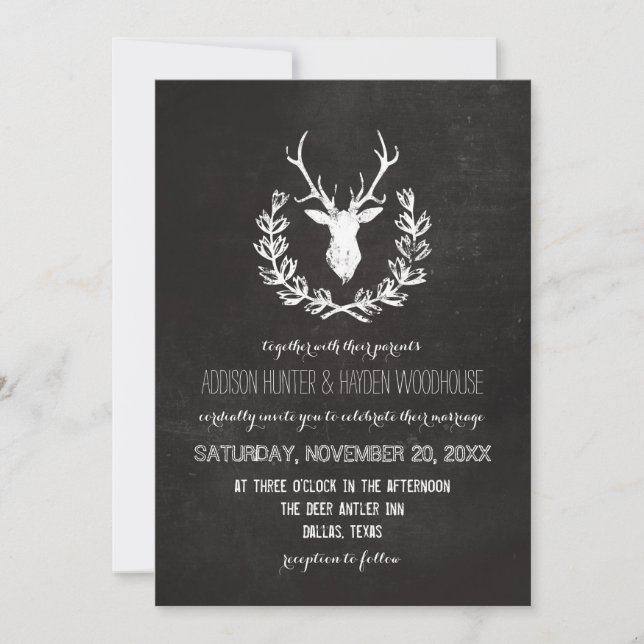 Convite Casamento Russo de Chalkboard de Deer Antlers (Frente)