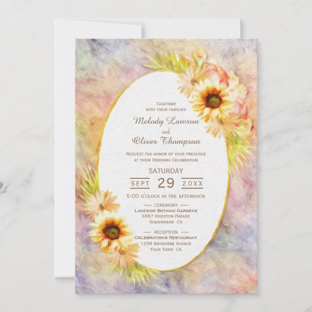 Convite Casamento Russo de Flor de Girassol Dourado (Frente)