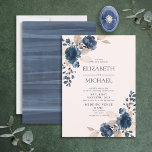 Convite Casamento Russo de Flores Marinhos Rosa Dusty Flor<br><div class="desc">Moderno e moderno,  este design de convite para o casamento apresenta florais de rosa de aquarela em azul marinho e cor-de-rosa poeirenta,  com uma textura de cor azul marinho no reverso. Copyright Elegant Invites,  todos os direitos reservados.</div>
