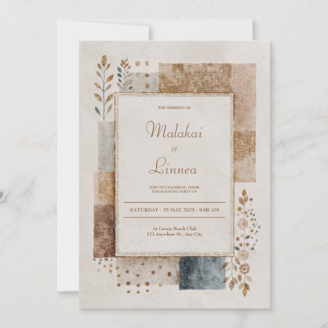 Convite Casamento Russo de Folk Patchwork (Frente)