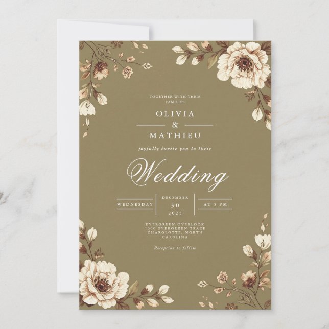 Convite Casamento Russo de Frame Floral Envelhecido (Frente)