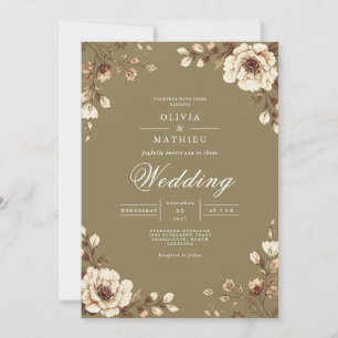 Convite Casamento Russo de Frame Floral Envelhecido