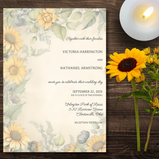 Convite Casamento russo de girassóis e videiras (Criador carregado)