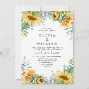 Convite Casamento Russo de Girassóis Eucalyptus Watercolo