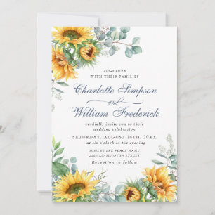 Convite Casamento Russo de Girassóis Eucalyptus Watercolo