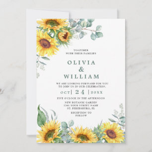Convite Casamento Russo de Girassóis Eucalyptus Watercolo