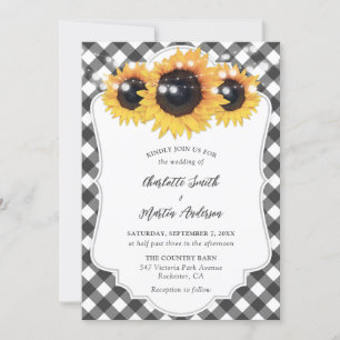 Convite Casamento Russo de Girassol-Negro e Branco