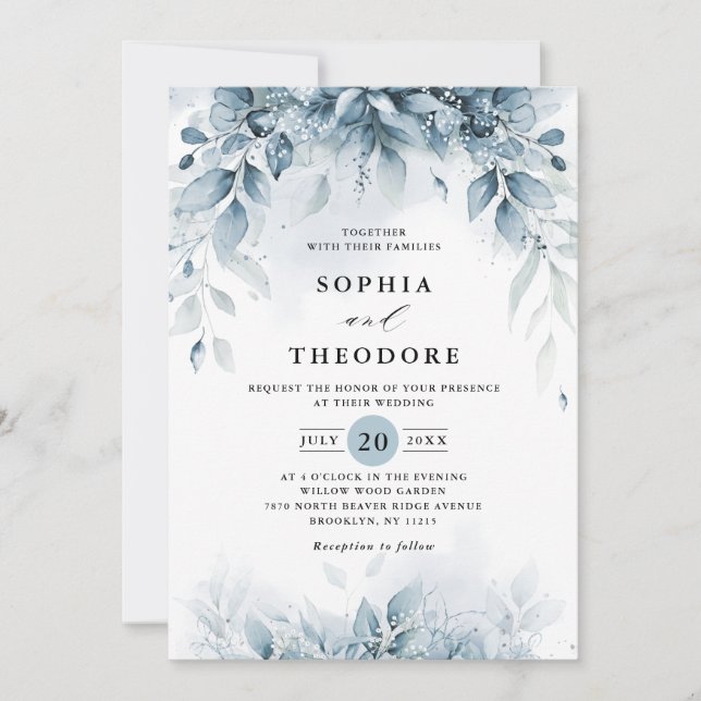Convite Casamento Russo de Goma Botânica Eucalyptus Greene (Frente)