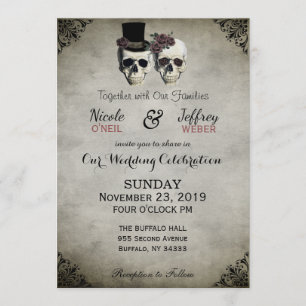 Convite Casamento Russo de Gótico Crânio de Noiva & Groo