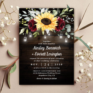 Convite Casamento Russo de Rosas vermelhas Sunflower e Bor