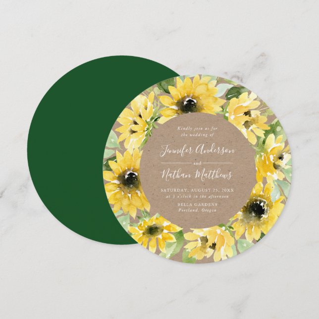 Convite Casamento Russo de Watercolor Sunflower (Frente/Verso)