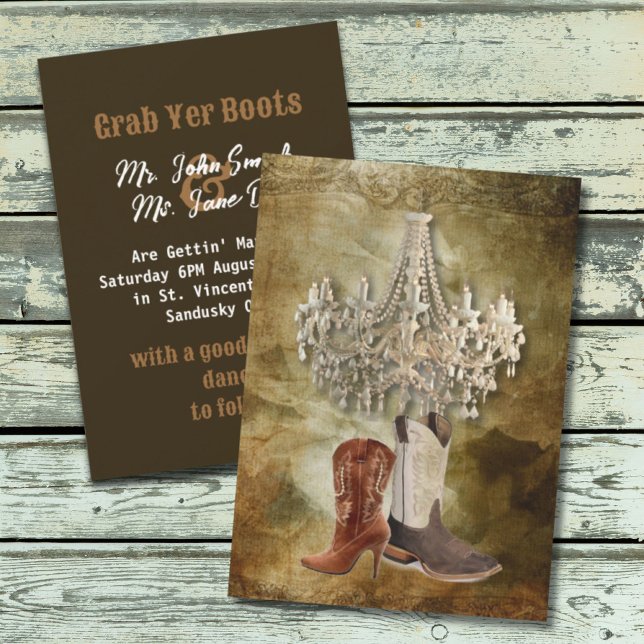 Convite Casamento russo do cowboy do oeste (Rustic western country cowboy wedding invitation)