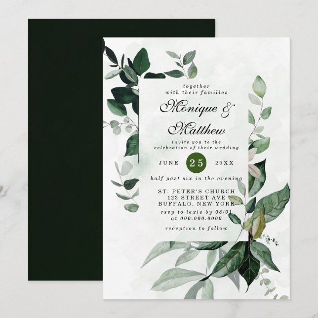 Convite Casamento Russo Do Elegante Eucalyptus Greenery (Frente/Verso)
